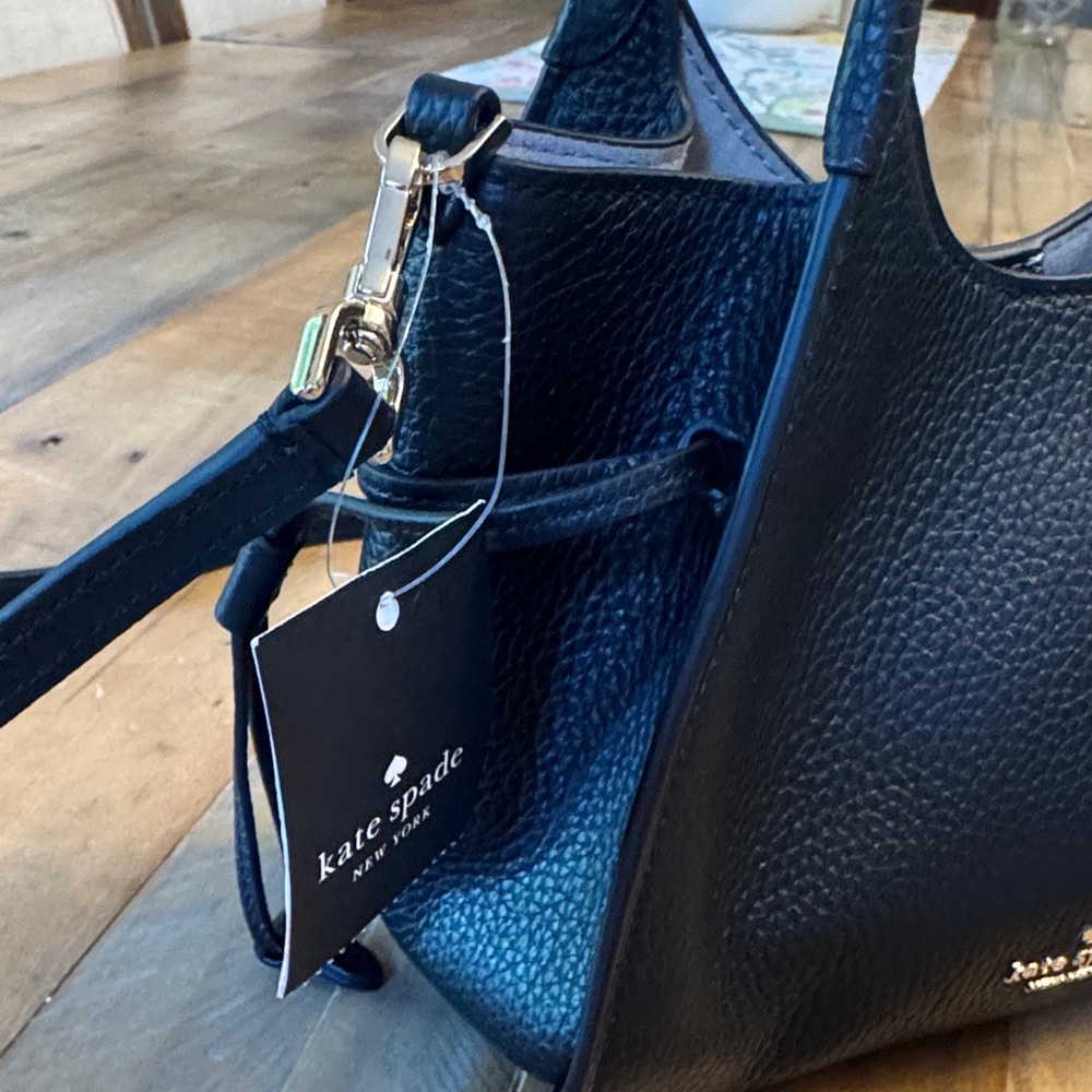 NWT kate spade stash small Black Pebbled authentic Leather Satchel w Strap New - Picture 3 of 15